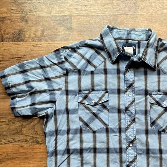 Wrangler Pearl Snap Shirt Mens XL Blue Plaid Western Short Sleeve Cowboy Rodeo - Picture 2 of 8